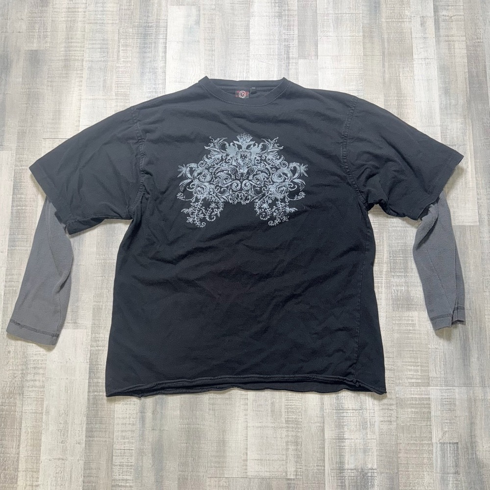 Vintage Burnside Grunge T-Shirt Long Sleeve Layered Mens L Black Y2K